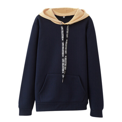 

Solid Patchwork Fashion Warm Pocket Hooded Pullover Loose Long Sleeve Hoodie Women Hoodies Sweatshirt
