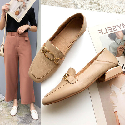 

US Pa footwear first layer cowhide female leather shoes new flat bottom wild spring&autumn wom