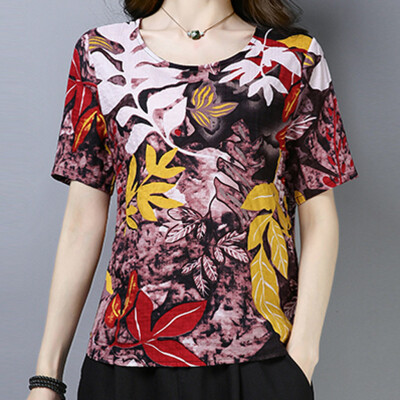 

Nomeni Women Casual Loose O-Neck Short Sleeve Printing T-shirt Tops Blouse