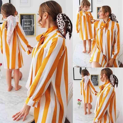 

Mom&Me Chiffon Dress Long Sleeve Mother Daughter Sundress Family Matching Clothes Outfits