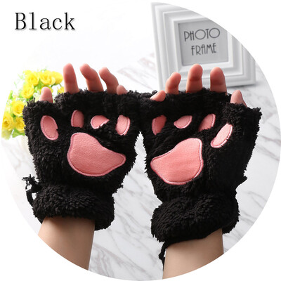 

1Pair Women Girls Lovely Winter Warm Fingerless Gloves Fluffy Bear Cat Plush Paw Claw Half Finger Gloves Mitten New