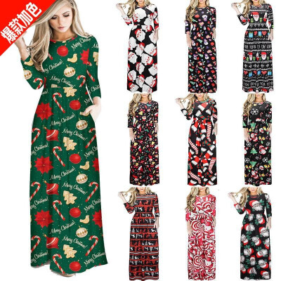 

2019ebay new Christmas womens wish European&American Christmas print long-sleeved womens dress