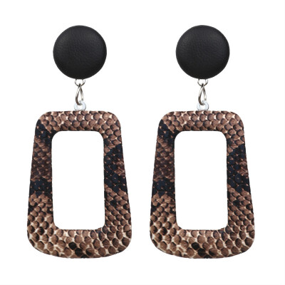 

PU Brown Snake Skin Drop Earrings For Women Hollow Square Leather ZA Maxi Earrings African Party Wedding India Fashion Jewelry