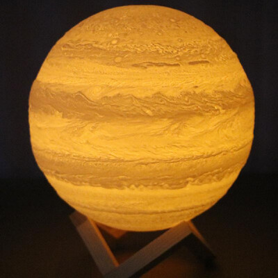 

3D Printing Touching Jupiter Light USB Rechargeable Remote Control 16-Color Dimmable Night Lamp Bedroom Decor with Wooden Stand