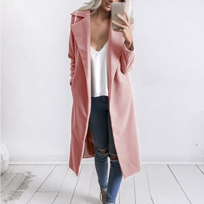 

Womens Loose Lapel Collar Solid Open Front Outwear Winter Warm Work Coat Jacket