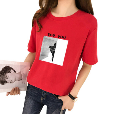 

Harajuku Summer Womens Oversize Cartoon Printed Letter Short-Sleeved T-shirt Shirt Round Neck Casual Loose T shirt Female