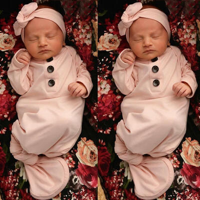 

Newborn Pink Sleeping Bag Baby Boy Girl Cotton Swaddle Wrap Swaddling Sleep Bag Blanket Headband 2Pcs Set 0-6M