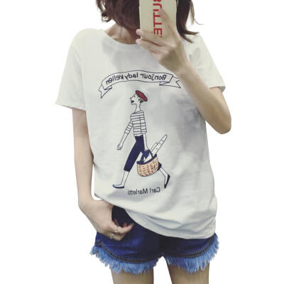 

Fashion Cartoon Print Women T-Shirt Short Sleeve O-Neck Summer Casual Tees