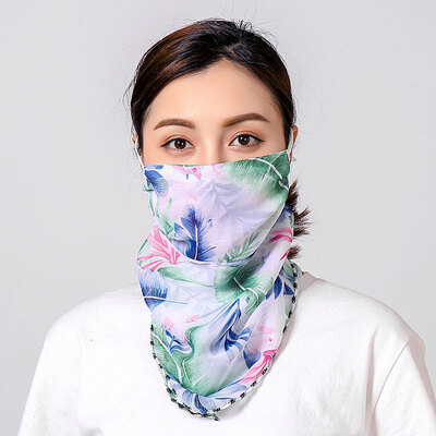 

19 summer sun protection neck chiffon mask female flowers antique elegant printing breathable mask square towel factory direct sales