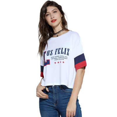 

Summer Women Short Round Neck Printed T-Shirt One Size