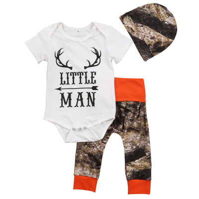 

3Pcs Newborn Baby Boy Tops Romper Camouflage Long Pants Outfit Clothes