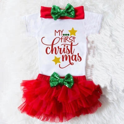 

3Pcs Christmas Newborn Baby Girls Romper JumpsuitTutu Shorts Outfits Clothes US