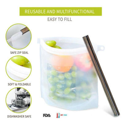 

1pc Reusable Ziplock Vacuum Storage Bag Silicone Food Freezer Fresh Preservation