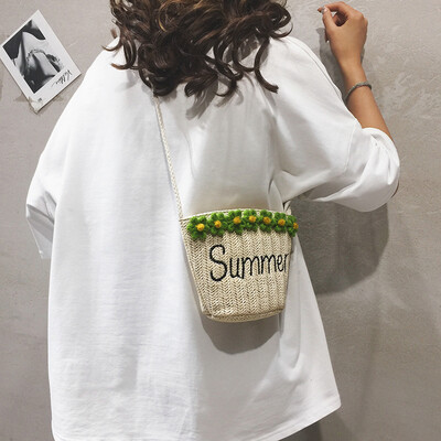 

Bucket bag female new 2019 small fresh Sen girl straw bag tide Korean version of the wild ocean shoulder shoulder bag