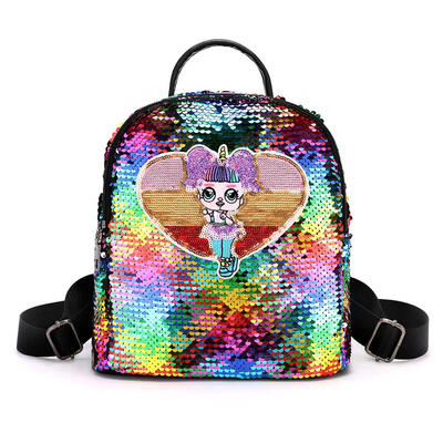 

Glitter Sequins Backpack Girls Cartoon Colorful Kids Travel Shoulder Bags