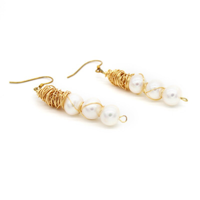 

Qingtianzhenzhu Hand-wound winding earrings white pearl 14k gold winding s925 silver hook white pearl gold 16336