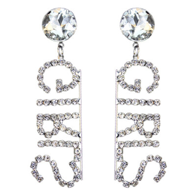 

Fashion Women GIRLS Letter Rhinestone Inlaid Long Dangle Statement Stud Earrings