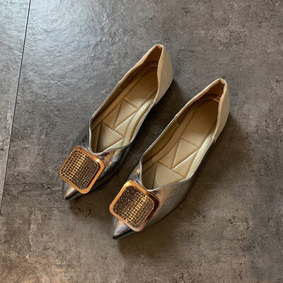

Fairy Wind Shoes Female Tide Shoes Single Shoes Flat-soled Fashionable Summer Water-drill Square-buckled Pointed Lady Shoes