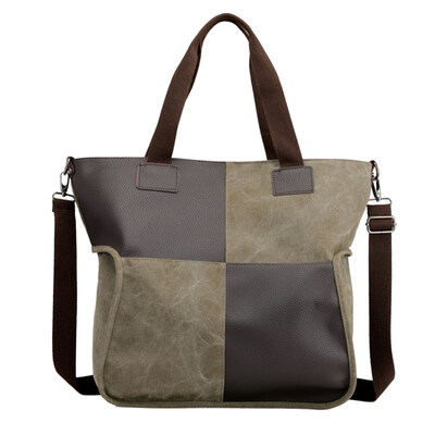 

Color Block Large Capacity Lady Canvas Crossbody Shoulder Bag Tote Pouch Handbag