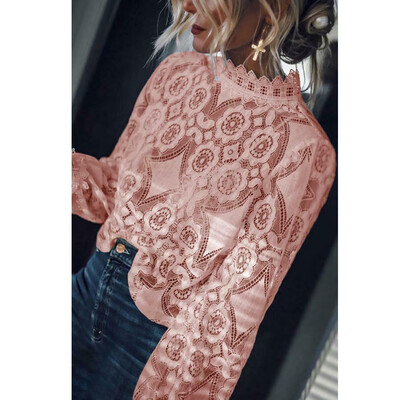 

Fashion Women Loose Long Sleeve Tops Blouse Hollow out Lace Casual Tops T-Shirt