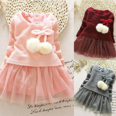 

Baby Girls Long Sleeve Knitted Bow Infants Newborn Tutu Princess Dress