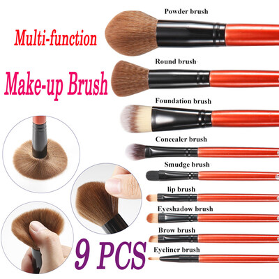 

〖Follure〗9PC Wine Red Makeup Brush Suit Eye Shadow Brush Foundation Lip Brush Makeup Tool