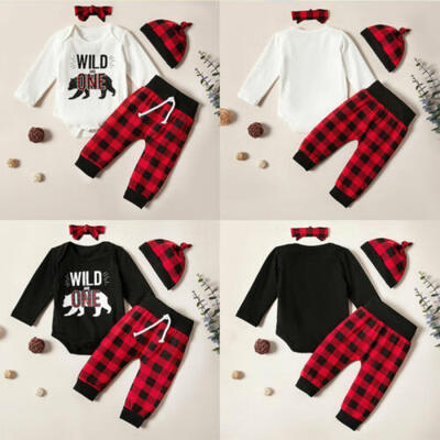 

Toddler Baby Boy Girl Jumpsuit Tops Pants Hat Headband Autumn Outfit Clothes