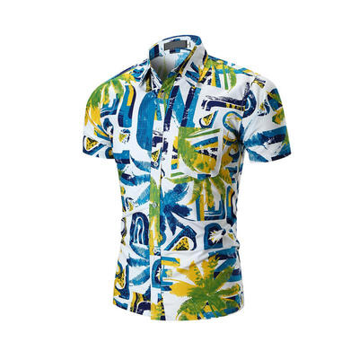 

Fashion Summer Flower Print Slim Mens Short Sleeve Shirt Casual Male Beach Shirt