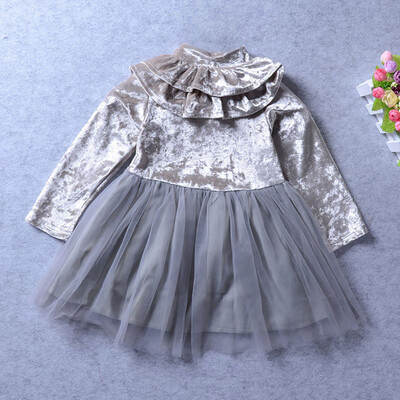 

Toddler Kids Baby Girls Long Sleeves Ruffles Solid Dress Children Clothing