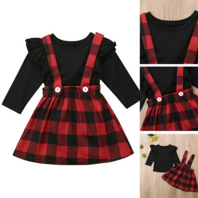 

US Baby Girls Clothes Outfits Fall Winter T-shirtOverall Tutu strap Dress Set
