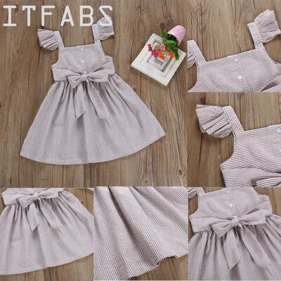 

Lovely Toddler Princess Baby Bowknot Tutu Dress Ruffle Sleeve Buttons Sundress A-Line Swing Dresses Clothes