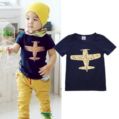 

Plane Print Funny Baby Toddler Boy Kids Short Sleeve Cotton T-shirt Tee Tops 1-8Y