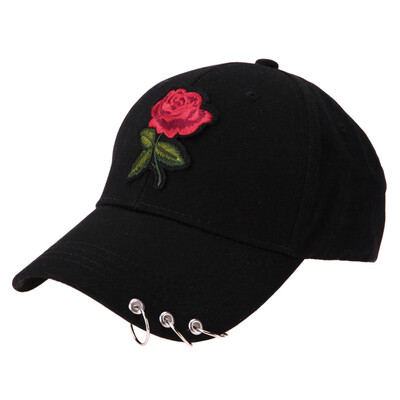 

Unisex Casual Baseball Cap Flower Embroidery Iron Ring Hat Snapback Hat
