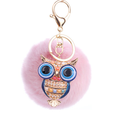 

8cm Rex Rabbit Fur Ball Owl Keychain Cute Animal Lady Bag Mobile Phone Pendant