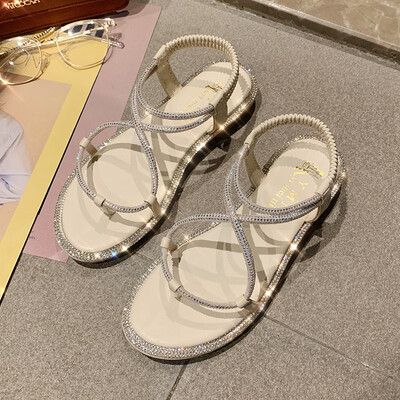 

Sandals fairies wind flat ins tide super fire fashion rhinestones Joker toe gladiator sandals