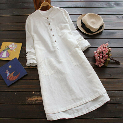

Womens Cotton Linen Maxi Dress Long Sleeve Casual Boho Kaftan Tunic Gypsy Ethnic