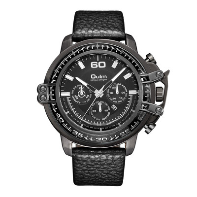 

Oulm Ou Lei Mens Multi-Time Zone Quartz Watch Three Movements Three Eyes Waterproof Watch Mens Watch