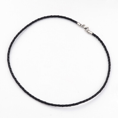

Braided Leather Necklace Makings with 304 Stainless Steel Findings Black 1752" 3mm