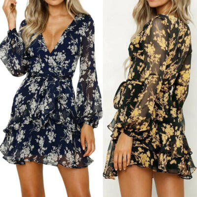 

NEW Women Floral Short Maxi Dress Evening Party Beach Dresses Summer Sundress