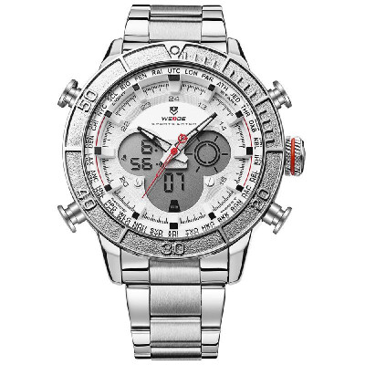 

WEIDE WH6308 Dual Display Two Movement Quartz Digital Men Watch Sports 3ATM Waterproof 50mm Big Dial Large Face Week Calendar Alar