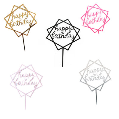 

Square Happy Birthday Cake Topper Acrylic Insert Cake Card DIY Glitter Cupcake Smash Candle Stick