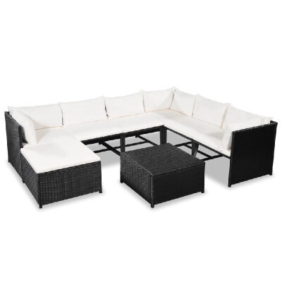 

8 Piece Garden Lounge Set with Cushions Poly Rattan Black