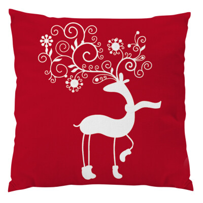 

〖Follure〗Red Vintage Christmas Linen Pillow Case Xmas Deer Cushion Cover Home Decor