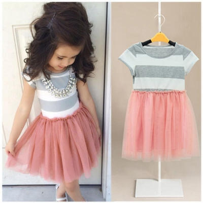 

Stripe Girls Short Sleeve Cotton Lace Dress