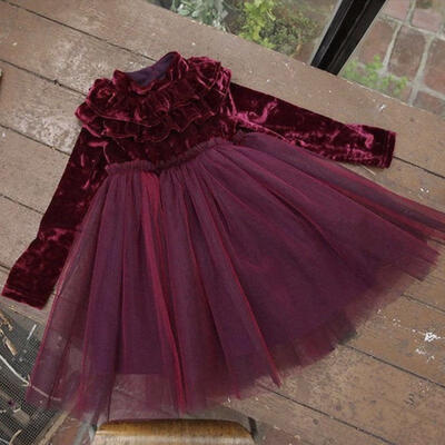 

Fashion Princess Kids Baby Girls Dress Velvet Fleece Party Dress Ruffle Tulle Tutu Dress