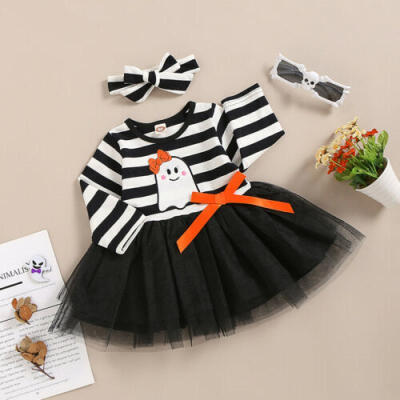 

Toddler Newborn Kids Baby Girl Long Sleeve Halloween Bowknot Party Dress Clothes