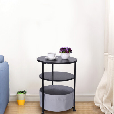 

Gobestart Round Wood Side Table with Fabric Storage Black Three Layer