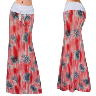 

Roseonmyhand Women Casual Elastic Boho Floral Print Buttock Skirt Bow Strap Fishtail Skirt
