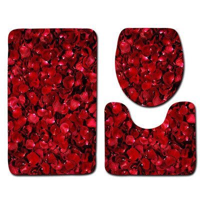 

〖Follure〗3PCS Valentines Day Pattern Non Slip Toilet Seat Cover Rug Bathroom Set Decor