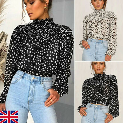 

Women Casual Long Sleeve Chiffon Collect Waist Blouse Shirt Ladies Tunic Tops